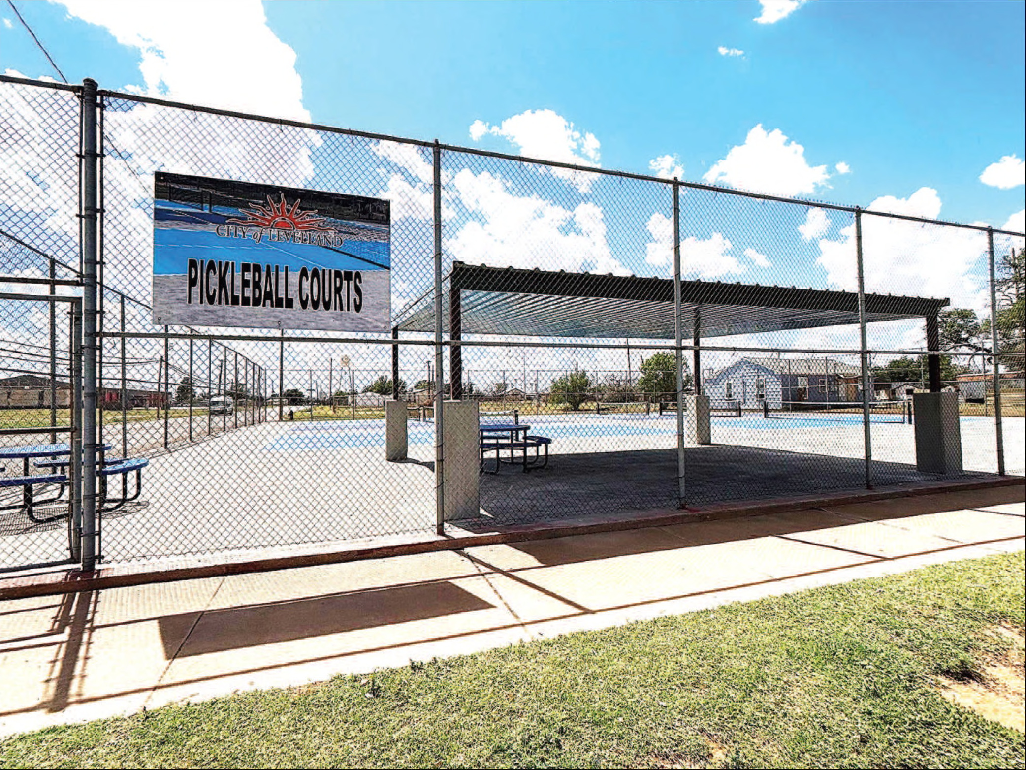 PICKLEBALL COURTS RENO COMPLETE - The City of Levelland Pickleball Court improvements are complete thanks to the Parks Department, Levelland Community Development Corporation (LCDC) and the Levelland City Council and their commitment to improving the community’s park facilities. The newly resurfaced courts are ready for action. The courts are complete with some picnic tables and large shaded area for those hot Texas days. (Staff photo)