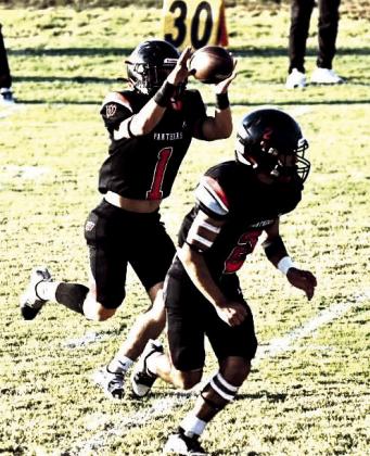 PANTHER ON THE PROWL - Whitharral Panther Hudson Prowell collects the ball as Daniel Rodriguez blocks.