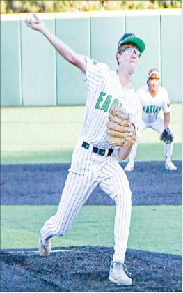 DELIVERING STRIKES - Ropes Eagle Cutter Stumbo delivers a strike during their game recently in the State Semifinals at Abilene Christian University. The Eagles played in the State Championship in Round Rock this past Thursday. (Staff photo by Jentezen Smith)