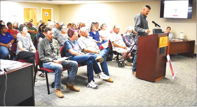 COMMUNITY MEMBERS SPEAK - About 70 community members attended the city council meeting this past Monday to voice their concerns about the upcoming drag show to be held at the city park. (Staff photo)