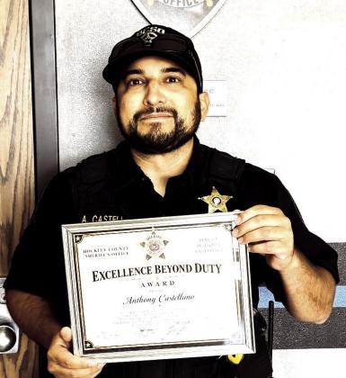Hockley County Deputy Anthony Castellano recently was presented with the “Excellence Beyond Duty” award for his dependable service, professionalism, sound judgement and performance in countless situations. HCSO stated it appreciates the experience, knowledge, and dedication he brings to the department and community.