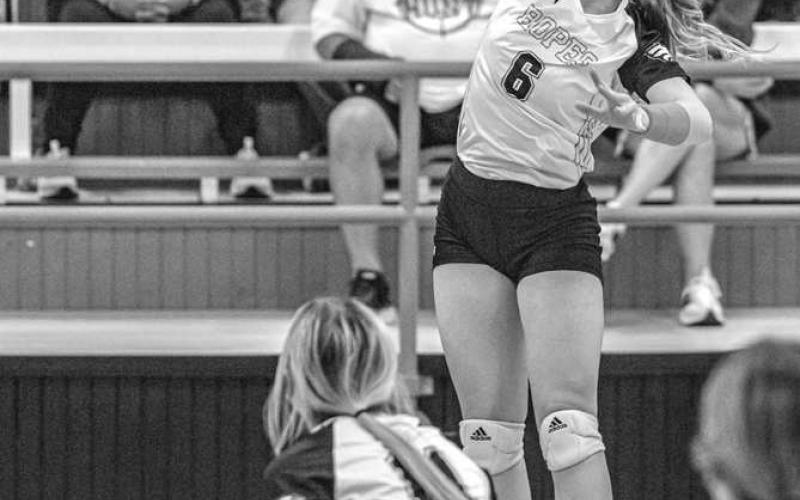 SPIKE - Ropes Lady Eagle Stratton Schertz sent the ball over the net to outkill the opponents the entire game. (Photo courtesy of Donovan Martin)