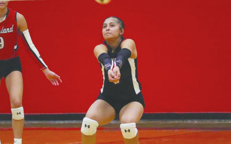 POPPED UP- Loboette Alexis Gardea popped the ball up for her team’s offense this past Tuesday at home against the Littlefield Lady Cats. (Staff photo by Aalijah Soliz)
