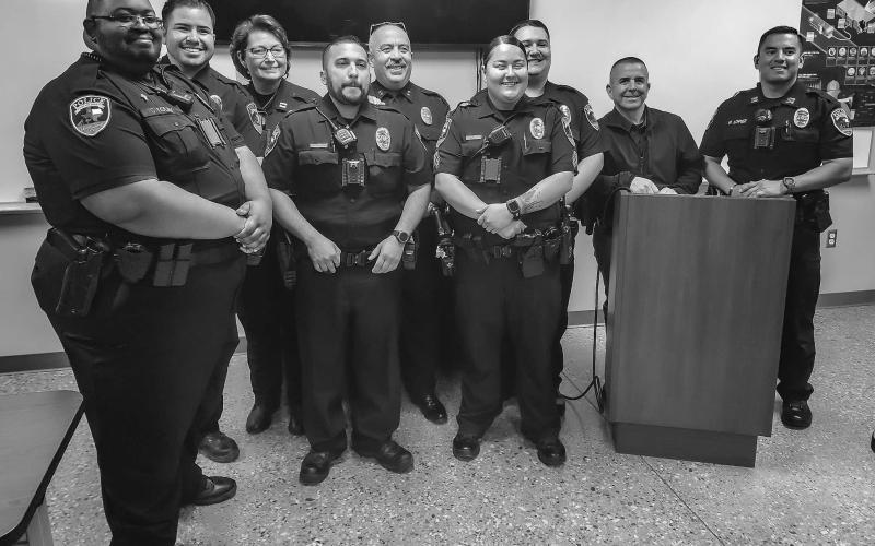 BLESS THE BADGE - The Levelland Police Department held their annual Bless the Badge event at the Levelland Fire Station Monday morning. Community members were invited to take part of the event and offer prayer as the group prayed over officers, fire fighters, EMT’s and other first responders. Pictured are several of Levelland’s police personnel that took part in the event. (Staff Photo by Dom Puente)