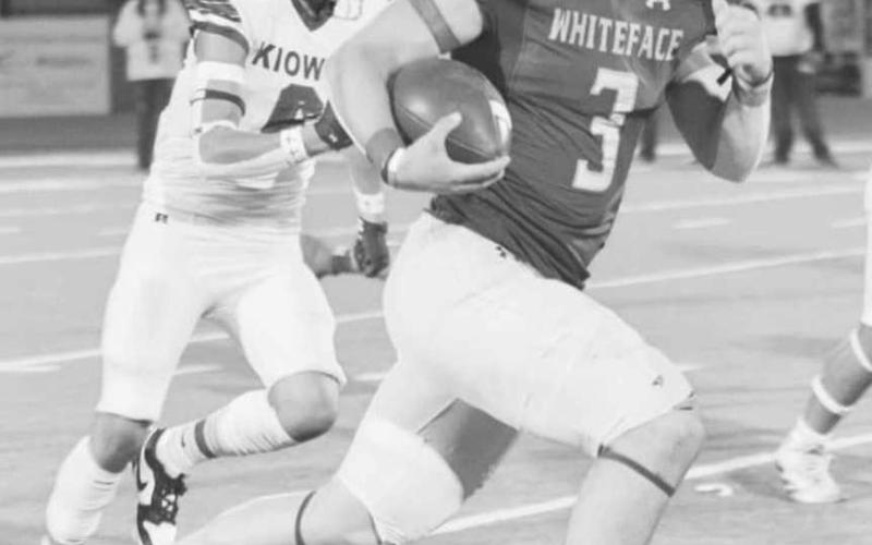 TOO FAST - Ethan Kauffman helped the Whiteface Antelopes to a 66-16 win over the Booker Kiowas in UIL Class 1A-1 high school six-man football action on Nov. 22 in Tulia. Kauffman had 234 yards on 11 carries with five touchdowns. He and the Antelopes will be in Lockney tonight to take on the Borden County Coyotes in quarterfinal action at 6 p.m. (Photo by Holly Crutcher)