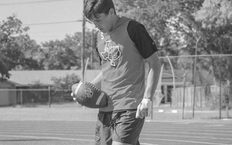 GASSED - Levelland Lobo Gage Potter was out of breathe after running the ball in the endzone for the touchdown this Monday against Coronado. (Staff photo by Aalijah Soliz)