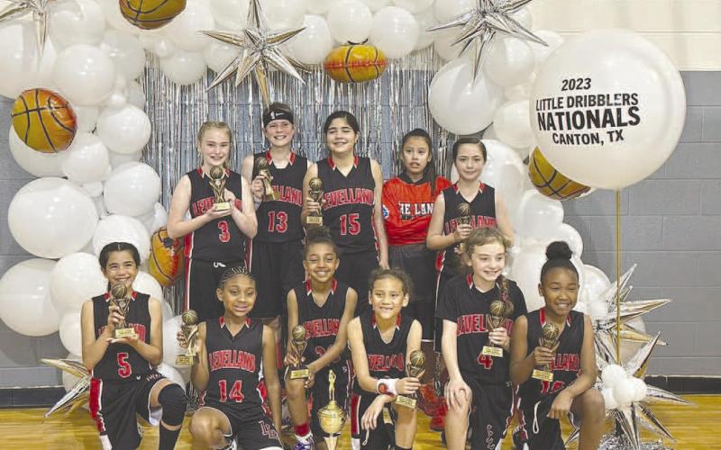 JUNIORS- Three Levelland Girls Little Dribblers All-Star Teams traveled to Canton, Tx to compete in the Little Dribblers National Tournament. The junior girls’ team were national runner-up! Team members are: Abrielle McCleod, Roxie Hall, Averi Escobar, Mia Hernandez, Charley Smith, Zaylei Sanchez, Kenna Grant, Lazeah Braithwaite, Kamrynne Hester, Natalie Manahan, and Alley Perez. (Photo Courtesy of Kylie Boggs)