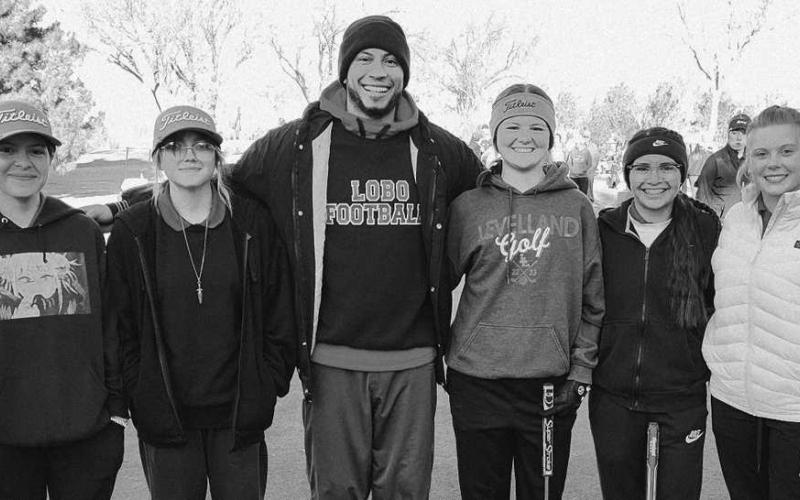 GIRLS GOLF- The high school girls golf team participated in a tournament last week. The girls placed 9th out of 17 teams. Aubrey Morin led the team with 90 day one and 91 day two. District round will start March 18 in Snyder. Pctured from left to right: Gali Hernandez, Mia Kuhlers, Coach Leong, Sage Barrera, Aubrey Morin, and Raily Pence (photo submitted by Cristal Isaacks)