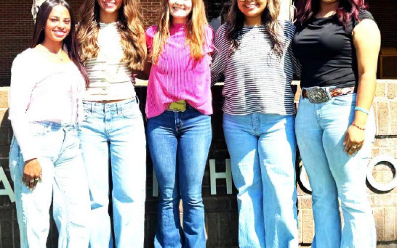 The 2026 Whiteface Homecoming Court - Mariyah Leaks, Lainey Sanders, Emma Kerby, Jennavieve Vejar and Siuley Mendoza. (Whitface CISD photo)