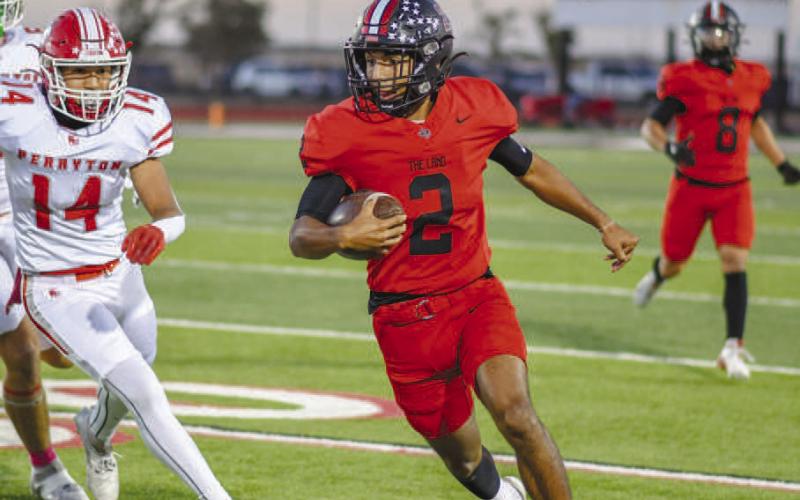 INTERCEPTION - Levelland Lobo Noah Tienda intercepted the ball against Perryton this past Friday at home during the team’s district matchup. (Staff photo by Dom Puente)