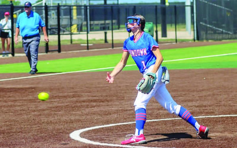 PITCHING DOMINANCE - Pictured is Sundown Roughette Breigh Gregory pitching during game two of the semi-final championship series against the Muenster Lady Hornets this past weekend. The Roughettes swept the Lady Hornets in two games to be crowned UIL 2A Division 2 State Semi-Final Champions. (Photo courtesy of Sundown ISD)
