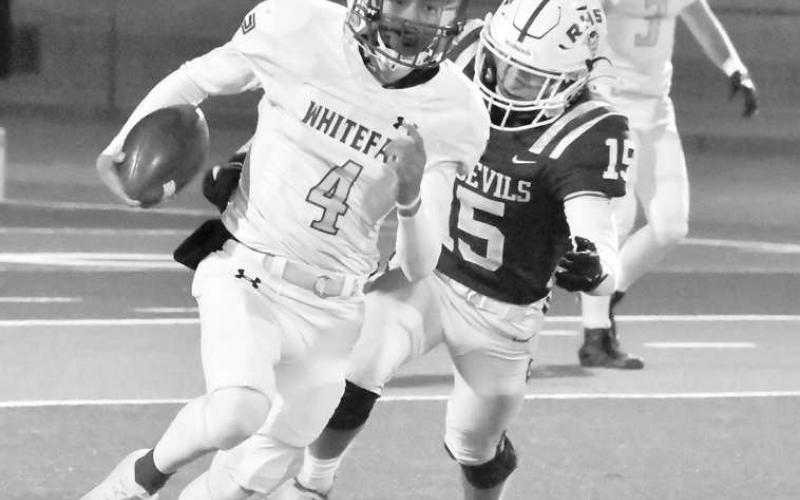 SPRINTING- Jeremiah Rendon ran for 60 yards in a 70-24 Whiteface loss to the Rankin Red Devils in the area round of the UIL Class 1A-1 high school football playoffs last Friday in Gail. Whiteface finished their season at 9-3 with district and bi-district championships. (Photo Courtesy of Jay Kelley)