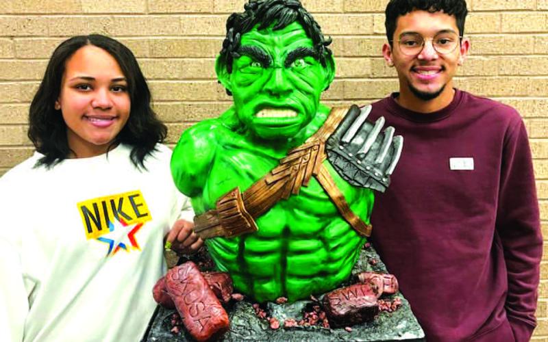HULK- LHS Culinary Teacher Khris Oaks shared the results of her Skills USA State Competition in Corpus Christi last week. These students created Marvel Character cakes. They brought home six State Superior. Pictured is Hulk: Destini Blair &amp;amp; Matt Almager-State Superior. (Photo courtesy of Cristal Isaacks)