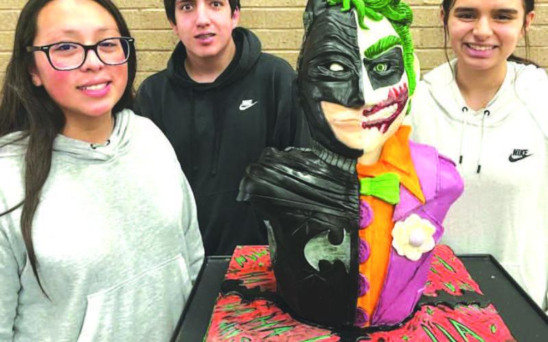JOCKER/BATMAN - LHS Culinary Teacher Khris Oaks shared the results of her Skills USA State Competition in Corpus Christi last week. These students created Marvel Character cakes. They brought home six State Superior. Pictured is Joker/Batman: Leilani Sanchez, Dusty Dodson &amp;amp; Audrey Valderas-State Superior (Photo courtesy of Cristal Isaacks)