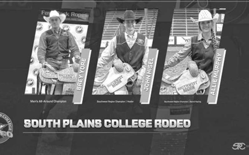 NATIONAL FINALS - SPC Texans Brey Yore, John Hisel and Allie Murphy qualified for the College National Finals Rodeo in Casper. (Photo courtesy of SPC)