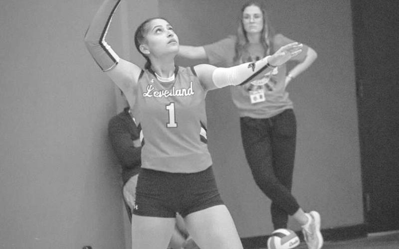 ACE - Levelland Loboette Alexis Gardea served the ball this past Tuesday against the Plains Cowgirls. Gardea had nine points along with two aces in the team’s matchup. (Staff photo by Aalijah Soliz)