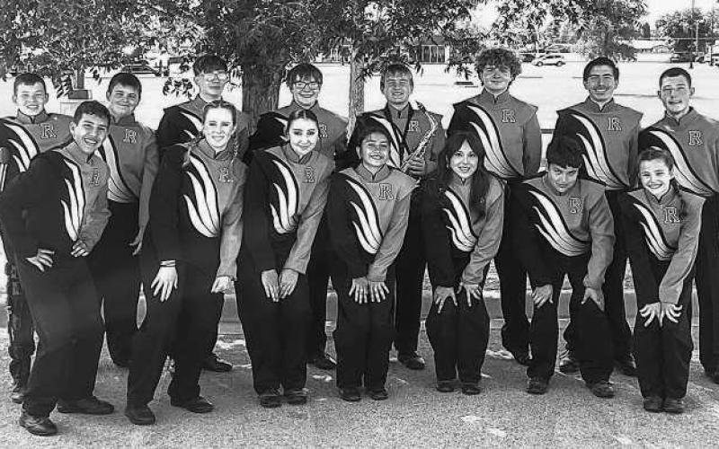 Ropes band director is Nora Brazil. Ropes High School band students Millie Sisson, Tanner Fair and Kyleigh Becton, members of the drumline and front ensemble show off the trophy after competing for their first time at the West Texas Auxiliary Championships (WTAC) where the band won first place for the 2A division. (Ropes ISD photo).