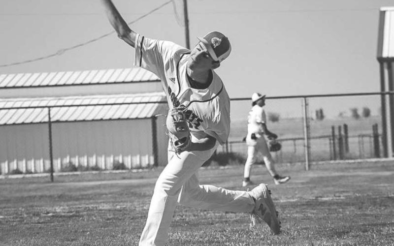 FASTBALL - Smyer Bobcat Colton Burriss picthed during the team’s game against the Ropes Eagles at home for district play in their loss. (Staff photo by Aalijah Soliz)
