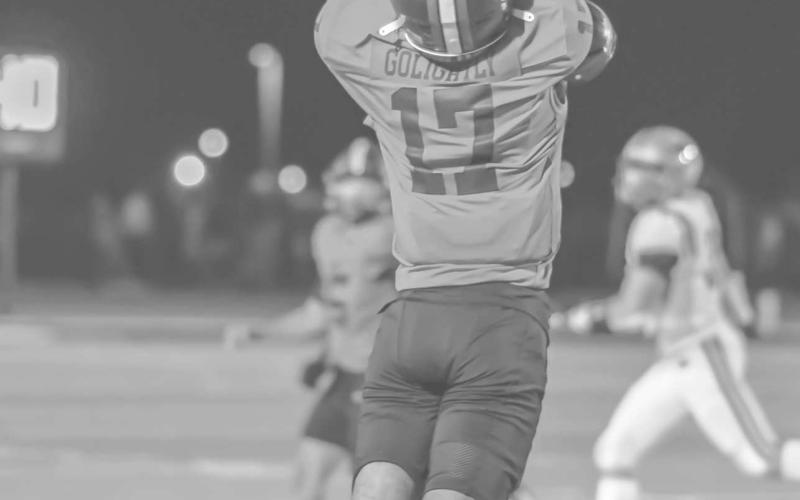 TOUGH CATCH - Levelland Lobo Bryson Golightly made the athletic catch last Friday night during the team’s season opener against Dalhart at home. (Staff photo by Dom Puente)