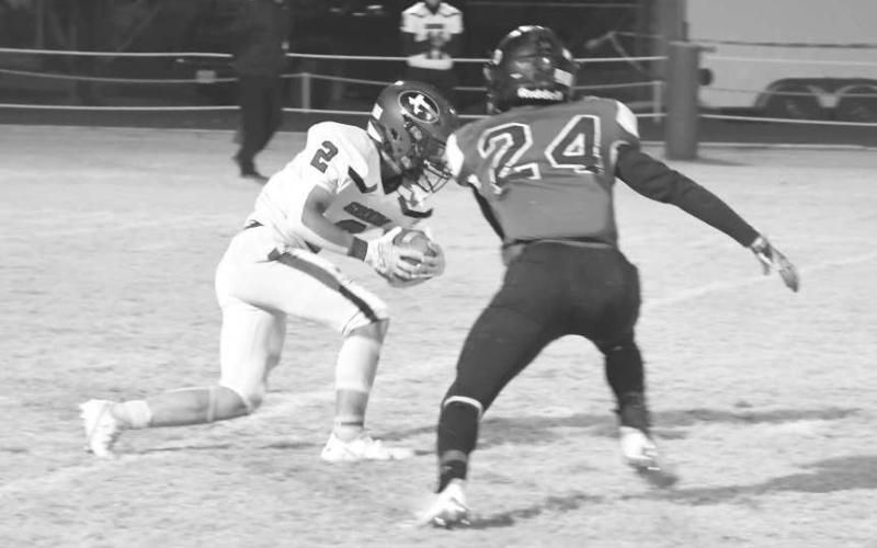 CHASE DOWN - Whitharral’s Nomar Gomez ran down a Groom runner in 60-12 UIL Bi-District High School Class 1A-2 win over the Groom Tigers last Thursday in Silverton. Gomez had a team leading nine tackles. Whitharral will face the Klondike Cougars on Friday at 7 p.m. in Hermleigh. (Staff photo by Jay Kelley)