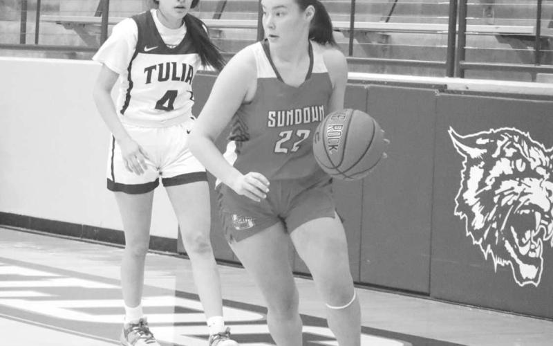 REBOUND - Sundown Roughette Hannah Holdman grabbed the rebound and looked down the court to make the outlet pass on the teams fastbreak. (Staff photo by Aalijah Soliz)