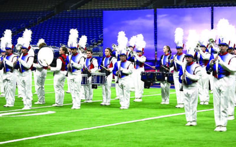 “PRIDE OF THE OIL PATCH”- The Sundown “Pride of the Oil Patch” Band earned bronze medals at the State 2A Marching Band Championships. Drum majors are A’Bree Olivas, Daniel Mauldin and Lincoln Keesler. (Sundown ISD photo)