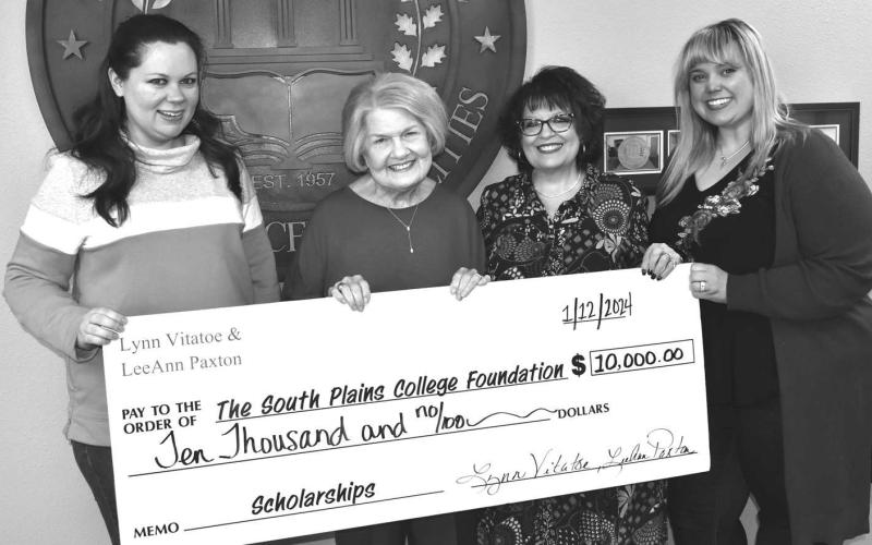 SCHOLARSHIP ENDOWMENT - The Serena Tayse Memorial Nursing &amp;amp; LeeAnn Paxton Honorary Business Scholarship Endowment of $10,000 will support the education of South Plains College nursing and business students. Shown from left to right are SPC Director of Development and Alumni Relations Samantha Goldie, Lynn Vitatoe, LeeAnn Paxton, and SPC Assistant Director of Development Catherine Krueger. (Photo courtesy of South Plains College)