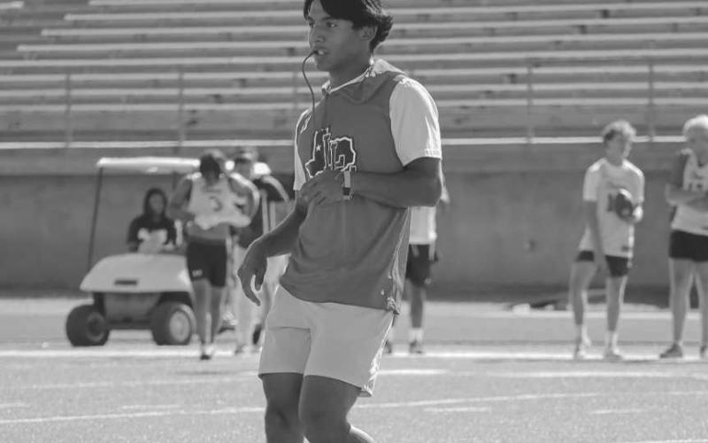 THREE AND OUT - Levelland Lobo Noah Tienda jogged off the field after the defense got a stop on the Matador offense during the team’s 7 on 7 in Lubbock this Monday. Tienda will be one of the Lobo leaders for next seasons squad as he heads into his senior season. Tienda has made a name for himself on the defensive side of the ball in the past two seasons for the Lobos under Levelland Football Head Coach Lyle Leong. (Staff photo by Aalijah Soliz)