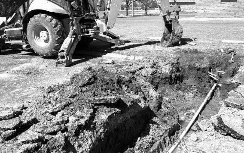 WEEKEND WATER LEAK - The City of Levelland Water Department responded to a water leak over the weekend on John Dupree Drive. A crew with the department uncovered the two-inch line busted and repaired the line on Saturday. (Photo courtesy of the City of Levelland)