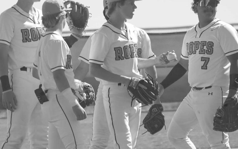 GAMETIME - The Ropes Eagles gathered around the mound this past Tuesday at home against the New Home Leopards for UIL district baseball play. (Staff photo by Aalijah Soliz)