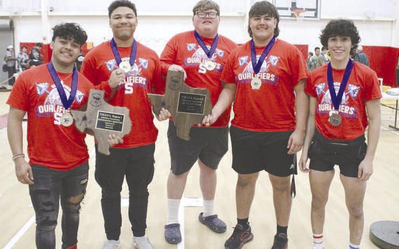REGIONAL CHAMPS- Congratulations to our Sundown Powerlifting Team as they earned the title “Regional Champions” for the third year in a row. We had five individuals qualify for the State Meet: Rickey Melendez Regional Champion and Outstanding Squat Light Platform, Dekota Golightly Regional Champion, Konar Alaman Regional Champion, Jeffery Rodriguez Regional Champion, and Michael Salazar Qualifying Total. (Photo Courtesy of Sundown ISD)