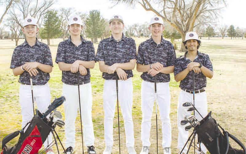 LOBOGOLF- The Levelland Lobo varsity golf team is busy with their spring season in full swing. Pictured from left to right are: Max Vergara, Gabe, Gibbs, Christian, Wheeler, Brenden Lawless and Nate Rendon. (Photo Courtesy of Debbie Blackshear)