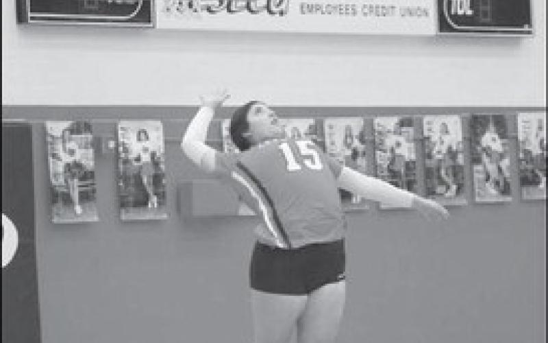 SERVE - Levelland Loboette Mykka Bihl served in the Loboettes win at home against the Seminole Maidens. The Loboettes played Shallowater this past Saturday at home. (Staff photo by Aalijah Soliz)