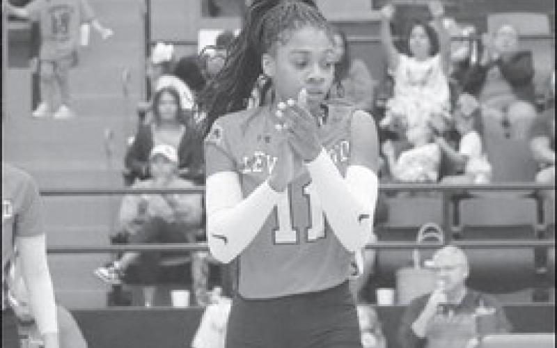GAMETIME - Levelland athlete Tanaesia Brackens was excited after spiking the ball to give Levelland another point in their win. (Staff photo by Aalijah Soliz)
