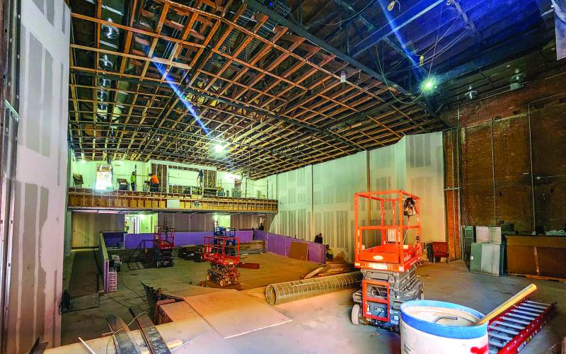 TAKING SHAPE - Rennovations of the Wallace Theater continue with an anticipated completion time of February 2025. Several milestones have been reached with a few more on the horizon. Pictured is the Wallace Auditorium in its current state. Crews have reinforced the steel beams in the ceiling, walls have been drywalled, the second floor balcany is currently being worked on as well as new handrails for the aisleways. Additional concrete work is planned for the future. (Staff photo by Dom Puente)
