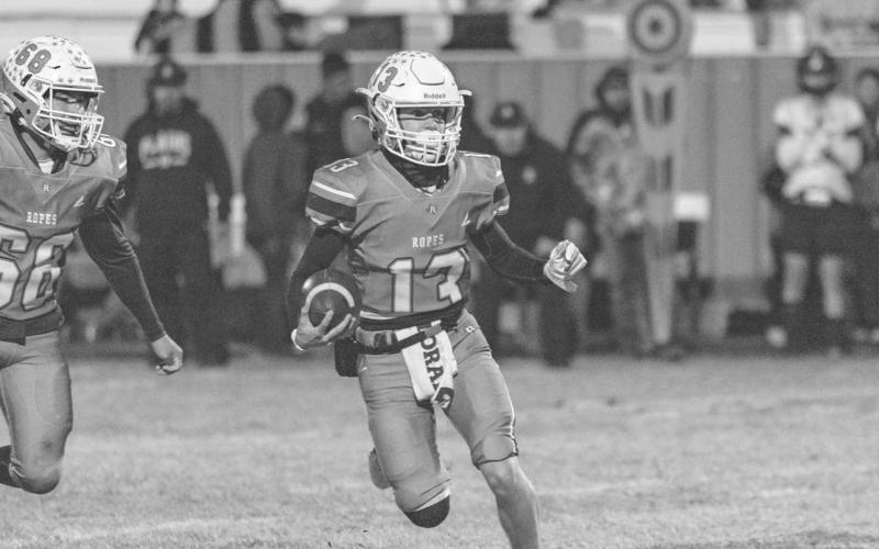 ON THE MOVE - Ropes Eagle Zayden Pittman was on the move against the Plains Cowboys Nov.8 at home during Senior Night. (Photo courtesy of Donovan Martin)