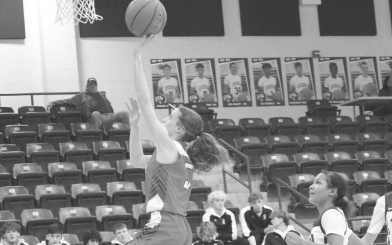 FASTBREAK - Sundown Roughette Camry Jourden layed the ball up during the teams contest against Tulia during the Littlefield Tournament. (Staff photo by Aalijah Soliz)