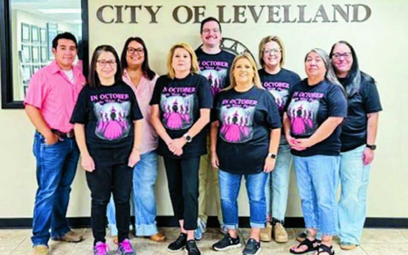 BREAST CANCER AWARENESS MONTH - The City of Levelland stff stand together to show their support for Breast Cancer Awareness Month. To learn more about the cause and how you can join in support, visit nationalbreastcancer.org. (Photo provided by Roxann Gonzales)