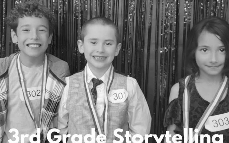 3RD GRADE STORYTELLING WINNERS - First place Julia Puente, Second place Gunner Sanders and Third place Trace Gavina. (Photo courtesy of Cristal Isaacks)