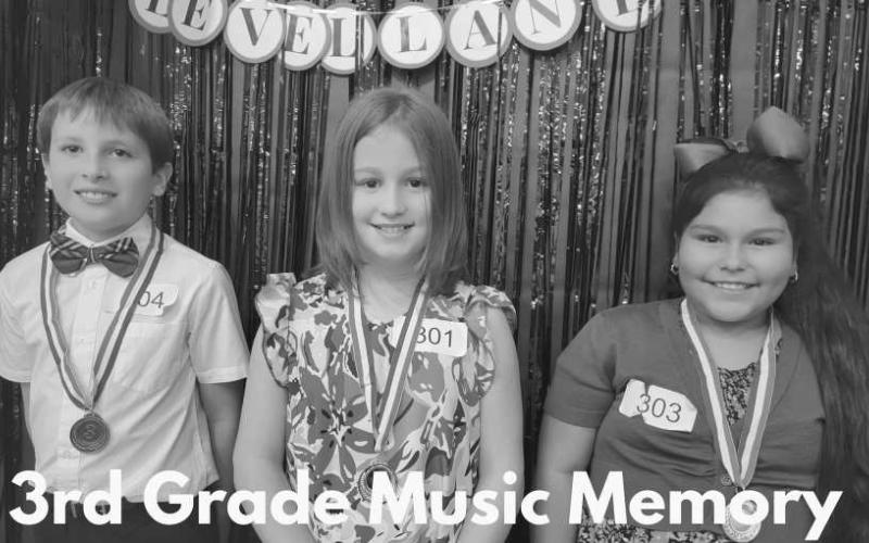 3RD GRADE MUSIC MEMORYWINNERS - First place Azayleah Guajardo, Second place Emma Curtis and Third place Braiden McKellar. (Photo courtesy of Cristal Isaacks)