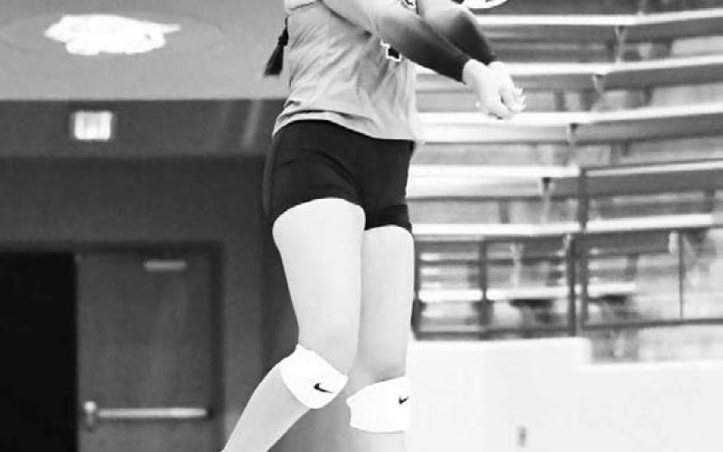 SET EM’UP – Vivian Gallegos makes a play off of the opponents serve and sets her teammates up for a rally during a volleyball game against Vega this past Tuesday. Gallegos would end up with three aces and eight digs in the game. That would be game one of a doubleheader in Littlefield, where they also played Littlefield. They won both matchups, 2-1 and 3-0. (Staff Photo by Jentezen Smith)