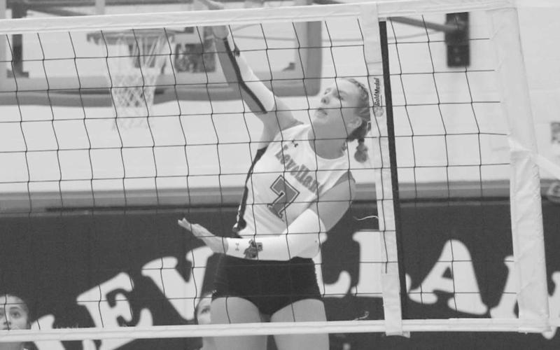 SPIKE - Levelland Loboette Addisen Campbell spiked the ball to get Levelland a point during the team’s season opener this past Tuesday at home. (Staff photo by Aalijah Soliz)