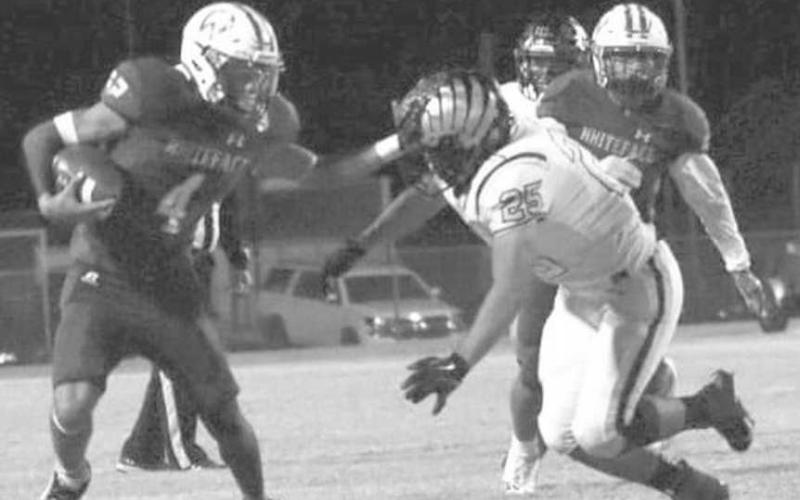 STIFF ARM - Jeremiah Rendon stiff-armed a would-be tackler last Friday in a 60-8 win for Rendon’s Whiteface Antelopes over UIL District 3-1A1 rival O’Donnell in Whiteface. The Antelopes will be in in Gail on Friday to take on the Borden County Coyotes for the district championship. (Photo courtesy of Holly Crutcher)