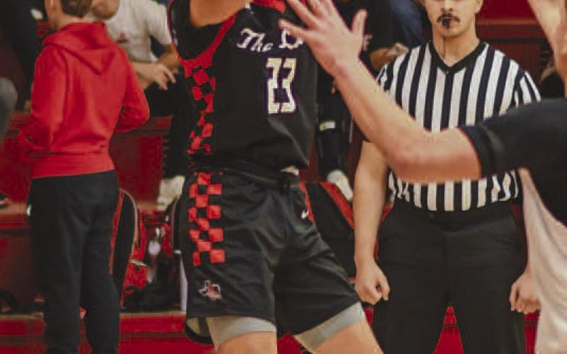 LONG RANGE - Levelland Lobo Ozzie Solano shot the ball during the teams first district game against the Sweetwater Mustangs January 12. (Staff photo by Dom Puente)