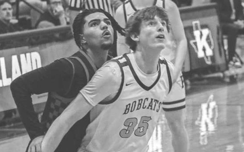 REBOUND - Lobo Sean Landrum watched the ball during the team’s game against Krum in their playoff loss. (Staff photo by Aalijah Soliz)