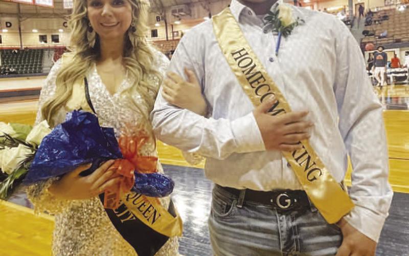 HOMECOMING - South Plains College announced Edgar Delgado (right) of Sudan and Kallie Ketchersid of Ropesville as the 2024 Homecoming King and Queen, respectively, during halftime at the Texans/Western Texas College basketball game on Feb. 15 in the Texan Dome. (Photo courtesy of SPC Student Life)