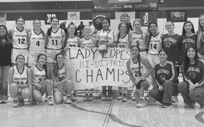 WINNING TRADITION - The Whiteface Lade Lopes secured the Bi-District Championship after defeating the Wellman Union Lady Wildcats at Trinity Christian Monday evening. The Lady Lopes move on and will face off against O’Donnell at Denver City Thursday. (Submitted Photo)