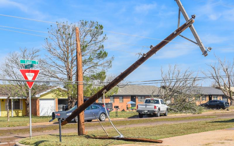 Electrical lines and poles were broken and snapped throughout Levelland leaving a majority of the city without power heading into Wednesday.