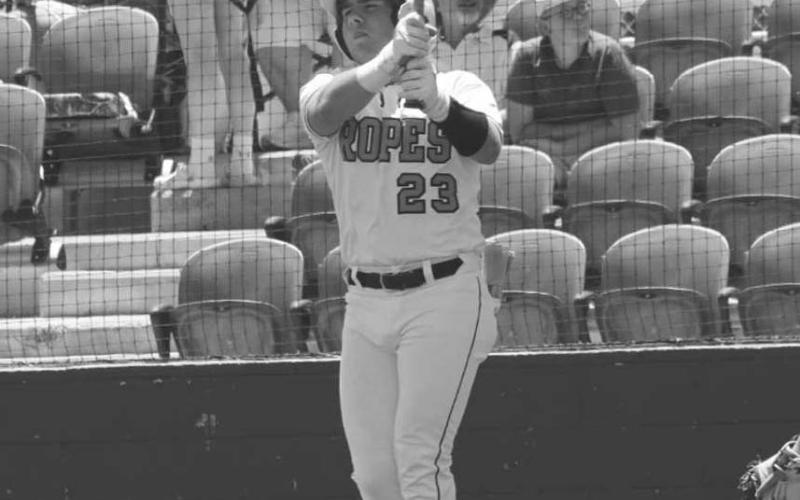 POP FLY - Ropes Eagle Kanon Buckner hit a pop fly during the team’s game against the Hawley Bearcats this past Thursday in Midland. (Staff photo by Aalijah Soliz)