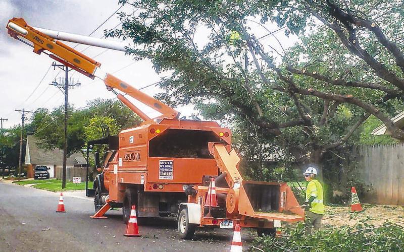 TREE LIMB CUTTING - A crew with Asplundh was working on cutting down tree limbs that were in the way of power lines on Wednesday in the Country Club area. (Staff photo by Emily Campos)